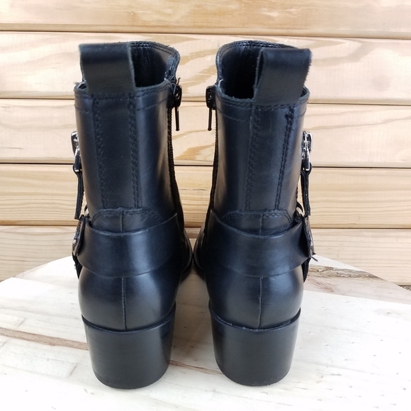 Marc Fisher Black Leather Side Zip Heeled Ankle Boot Booties Moto Biker Women's - Picture 3 of 11